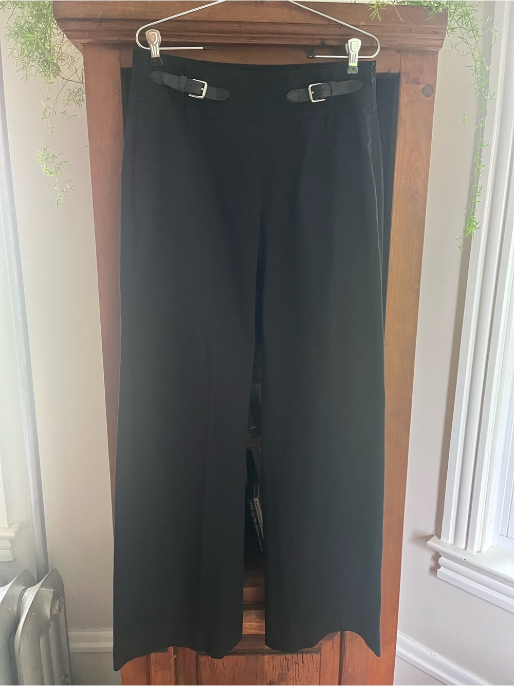 Ralph Lauren Black Cotton Wide-Leg  Equestrian Style Buckle Waist Accent Pants